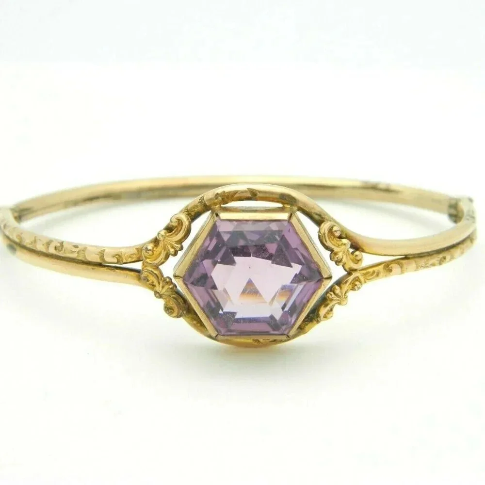 Purple Glass Rhinestone Gold Filled Victorian
